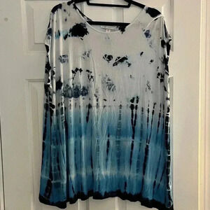 Elegant Blue Tie-Dye Short Sleeve Top